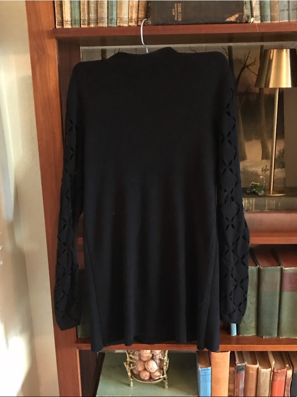 White House Black Market Black Cowl Neck Sweater with Gold Zipper